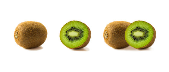 Kiwi fruit and slice isolated on white background. Tropical fruits on white. Kiwi with copy space...
