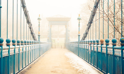 bridge covered with fog