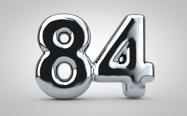 Chrome balloon number 84 isolated on white background.