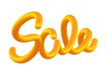 Sale vector 3D word, liquid dynamics lettering. Golden letters. Christmas sale. Design element for web, app. Discount banner template promotion. Script font. Illustration isolated on white background