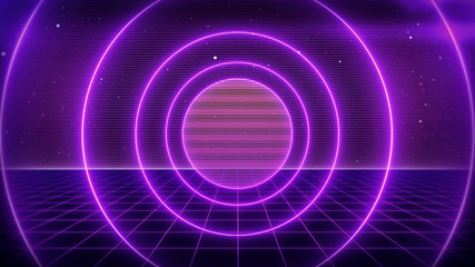 80s Retro Sci-Fi Background Futuristic Grid landscape. Digital cyber surface style of the 1980`s. 3D illustration