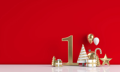 The 12 days of christmas. 1st day festive background. 3D Render
