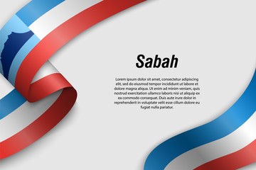 Waving ribbon or banner with flag State of Malaysia sabah - obrazy, fototapety, plakaty