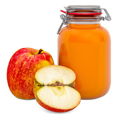 Jar of Apple Jam with apples, 3D rendering