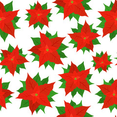 Seamless Background with Red Poinsettia Flowers