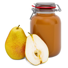 Jar of Pear Jam with pears, 3D rendering