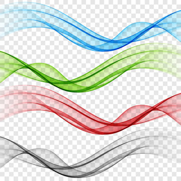 Set abstract color wave smoke transparent smooth vector colorful lines