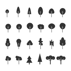 Big black set of trees isolated on white. Vector illustration