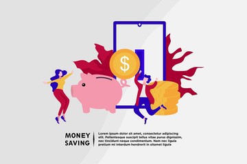 online money saving tiny people flat design vector illustration can use for landing page, web, mobile, app, banner, flyer, poster
