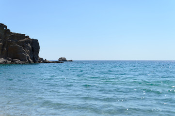 Seascape. Beautiful landscape with rocks, sea and clear sky. Outdoor activity in the nature