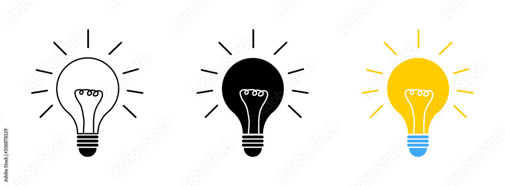 Wall mural light bulbs collection. idea symbol. lamp concept. lights bulbs vector icons, isolated on white back