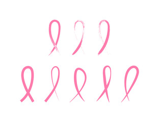 Pink Ribbons collection. Ribbons drawn by brushes. Ribbon in modern simple flat design, isolated on white background. Ribbons different shape. Vector