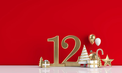 The 12 days of christmas. 12th day festive background. 3D Render