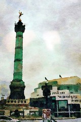 a view of the square of the Bastille in Paris in autumn