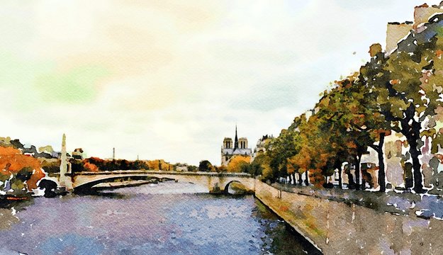 Notre Dame cathedral seen from the bridges over the Seine in Paris in autumn