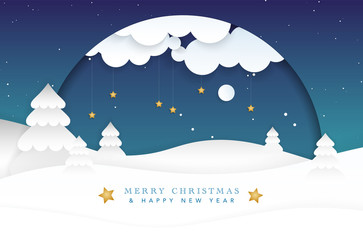 Christmas and New Year card with abstract snowy landscape
