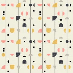Wall murals 1950s Abstract geometric vector seamless pattern inspired by mid-century modern fabrics. Simple shapes and lines in retro pastel colors and textured background. Clipping mask is used for easy editing. 
