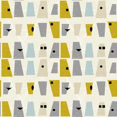 Gordijnen Abstract geometrisch vector naadloos patroon geïnspireerd door moderne stoffen uit het midden van de eeuw. Eenvoudige vormen en lijnen in retro pastelkleuren en gestructureerde achtergrond. Knipmasker wordt gebruikt voor eenvoudige bewerking. © dinadankersdesign