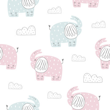 Cute seamless pattern for Baby Shower with elephant