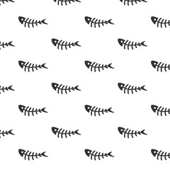 Curved fish skeletons. Seamless wallpaper. Vector illustration