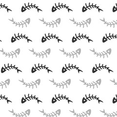 Curved fish skeletons. Seamless wallpaper. Vector illustration