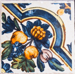 Obraz premium Detail of the traditional tiles from facade of old house. Decorative tiles.