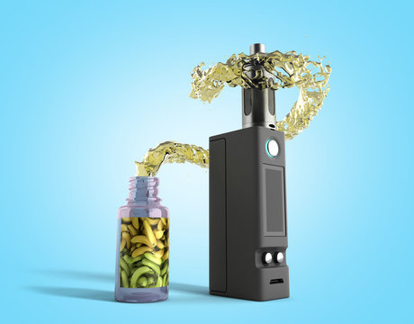 Electronic cigaretts Device box mod to smokeless smoking 3d render on blue gradient