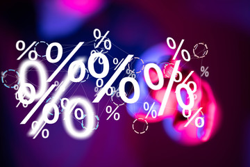 hand touches virtual percent icon