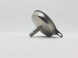 Stainless Steel Metallic Silver Shiny Funnel to Drip Liquid Oil and Drinks Beverages in White Isolated Background