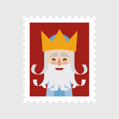 King Melchor postage stamp. Christmas ornament isolated vectorized. Magi, wise man