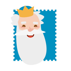 King Melchor postage stamp. Christmas ornament isolated vectorized. Magi, wise man