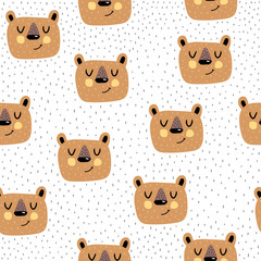 Obraz premium Seamless pattern with cute bears, decor elements. simple flat vector. Hand drawing for children. animal theme. baby design for fabric, textile, wrapper, print.