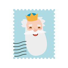 King Melchor postage stamp. Christmas ornament isolated vectorized. Magi, wise man