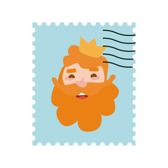 King Gaspar postage stamp. Christmas ornament isolated vectorized. Magi, wise man