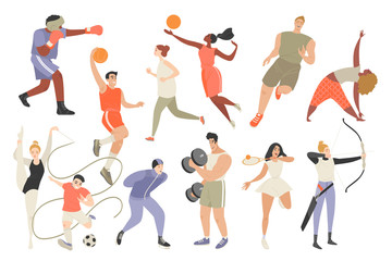 Set of vector illustrations of people involved in different sports - obrazy, fototapety, plakaty