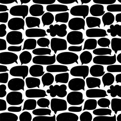 Speech bubble vector seamless pattern. Hand drawn set of black and white comic elements.