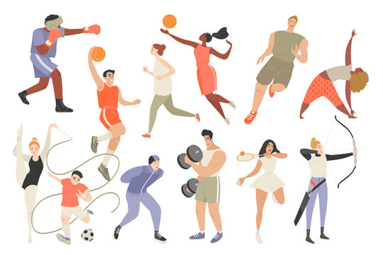 Set of vector illustrations of people involved in different sports