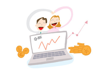 Gain profits by importing and exporting transactions through the computer network.Business is thriving.Employees' efforts increase profits.