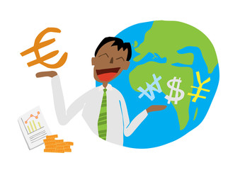 businessman holding globe and money