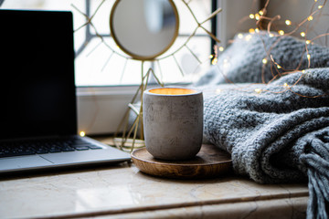 Cozy work place at home for freelancer, with laptop