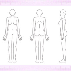 女性　メディカル　美容　裸　ヌード　全身　正面・背面・側面