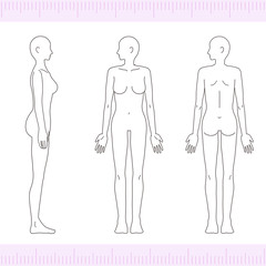 女性　メディカル　美容　裸　ヌード　全身　正面・背面　横向き