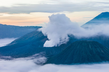 The beautiful mountaintop and crater of mount Bromo in Indonesia that still active.