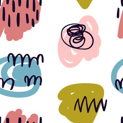 Vector modern seamless pattern with colorful hand draw abstract elements, doodles. Can be used for wallpaper, pattern fills, web page, surface textures, textile print, wrapping paper, presentation