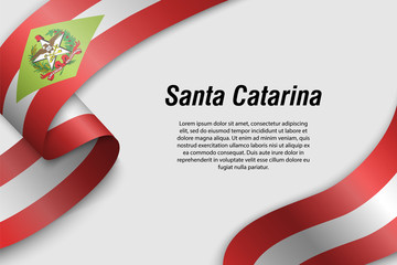 Waving ribbon or banner with flag santa catarina