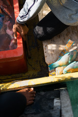 Raw  and fresh fish in the fisherman's boat to be sold to the customers in Semporna, Sabah.