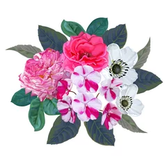 Deurstickers Flower bouquet with busy lazzie,rose and white flower  on white background © Weera