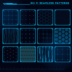 Set of Sci Fi Modern Seamless Patterns. Futuristic Abstract HUD. Good for game UI. Vector Illustration EPS10 © Oniks Astarit
