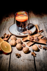 Glühwein - Hot spiced wine with star anise, cinnamon, walnut and orange 