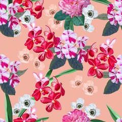 Flower seamless pattern vector illustration on light orange background